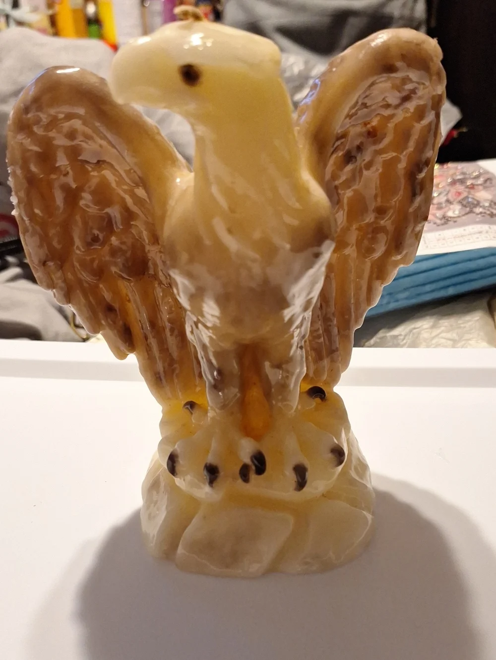 VINTAGE Carved Eagle Figurine in Cream and Brown